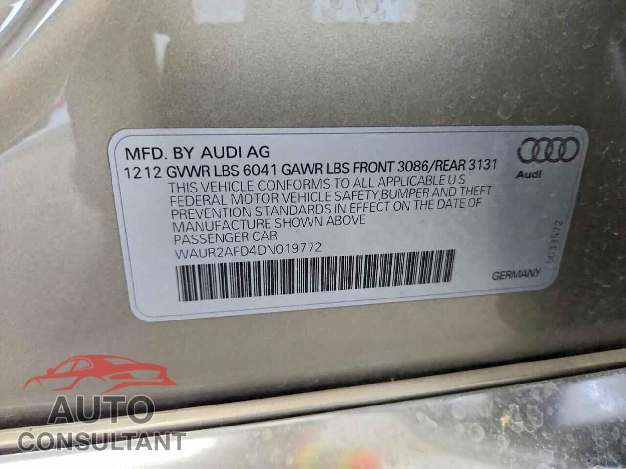 AUDI A8 2013 - WAUR2AFD4DN019772