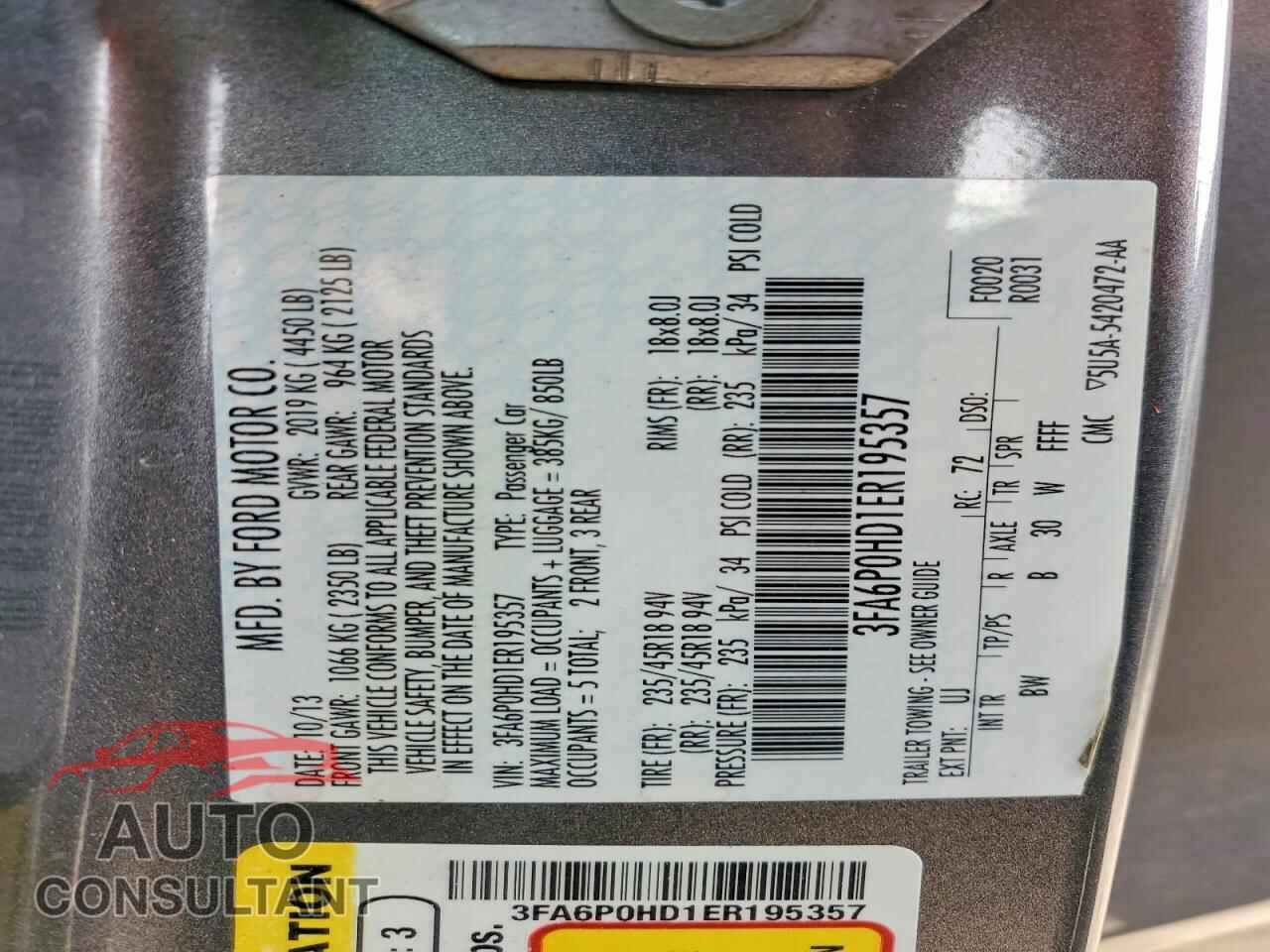 FORD FUSION 2014 - 3FA6P0HD1ER195357