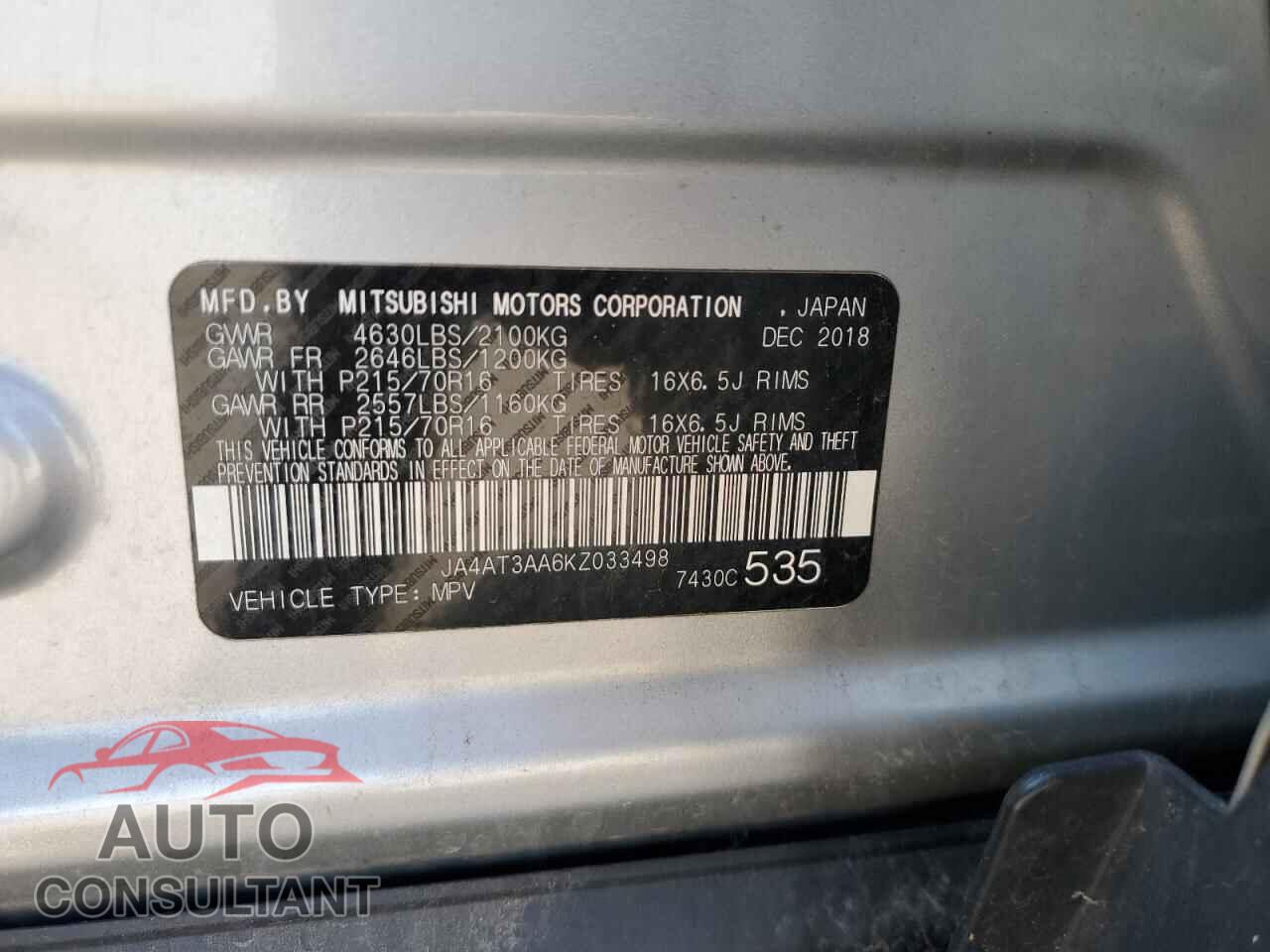 MITSUBISHI ECLIPSE 2019 - JA4AT3AA6KZ033498