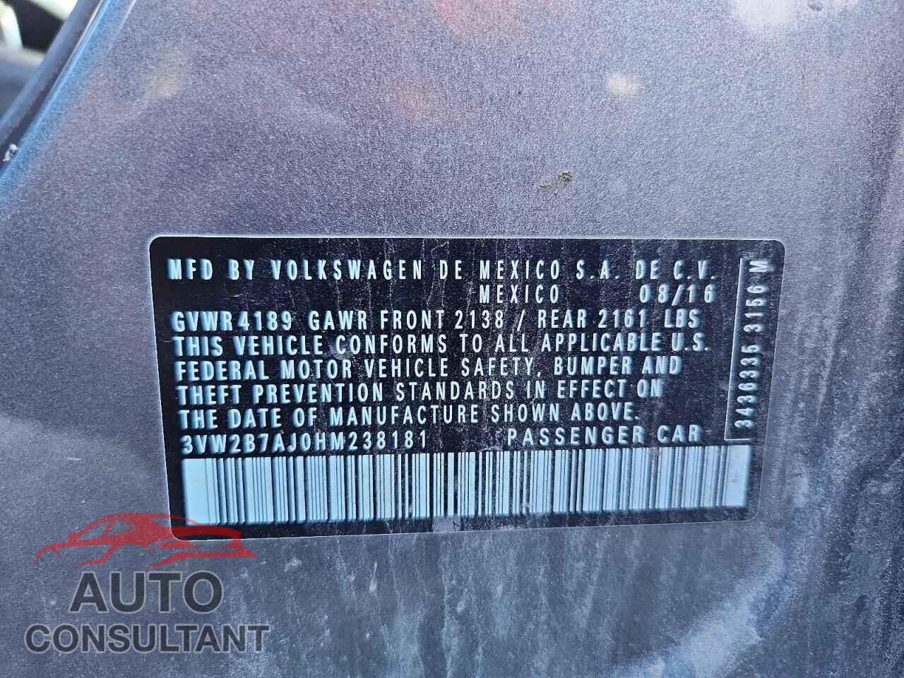 VOLKSWAGEN JETTA 2017 - 3VW2B7AJ0HM238181