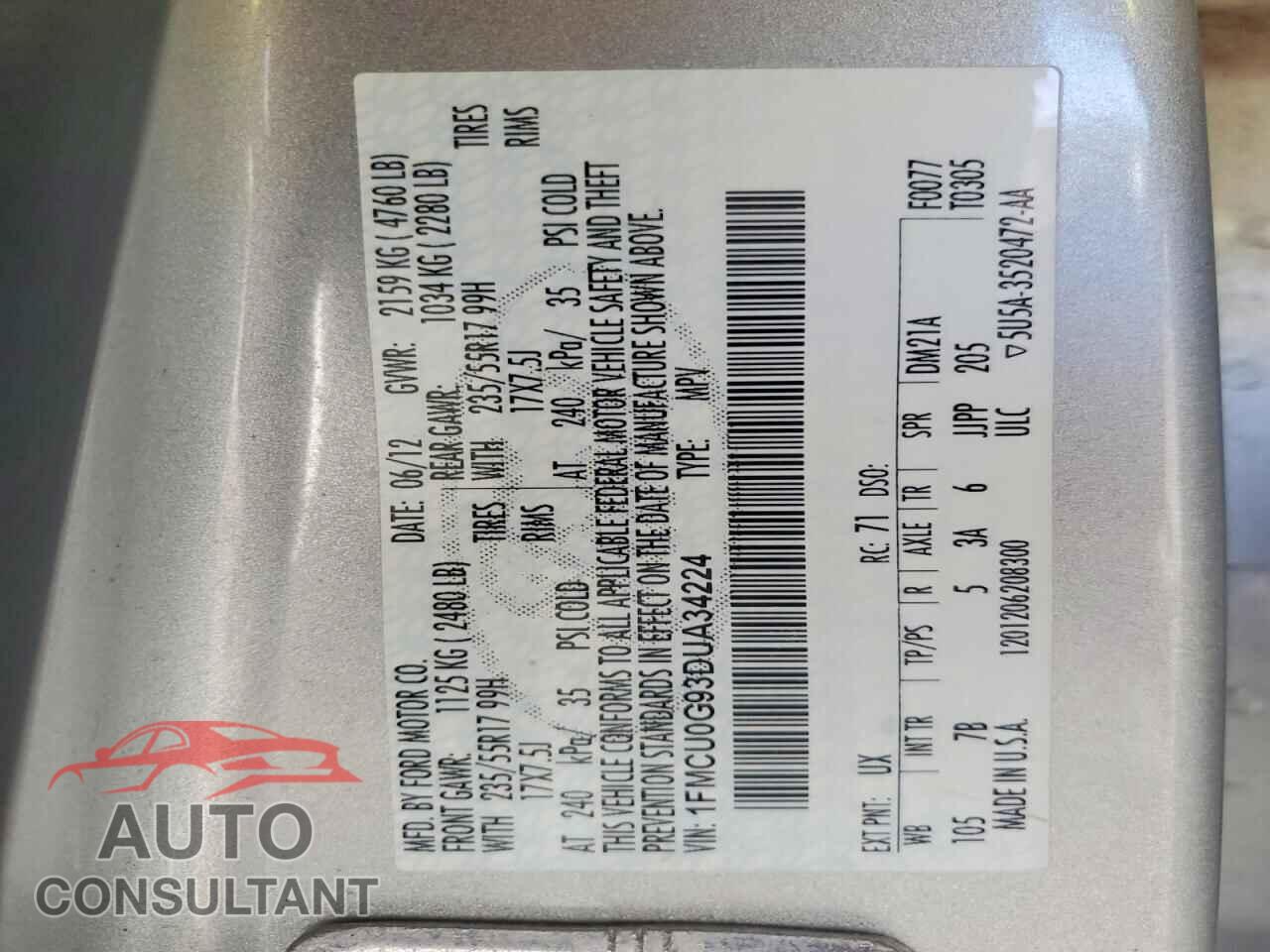 FORD ESCAPE 2013 - 1FMCU0G93DUA34224