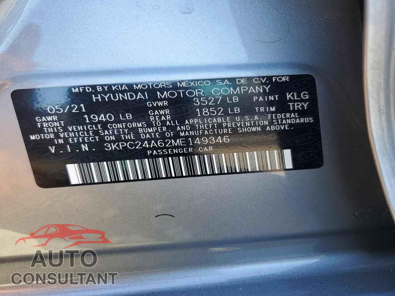 HYUNDAI ACCENT 2021 - 3KPC24A62ME149346