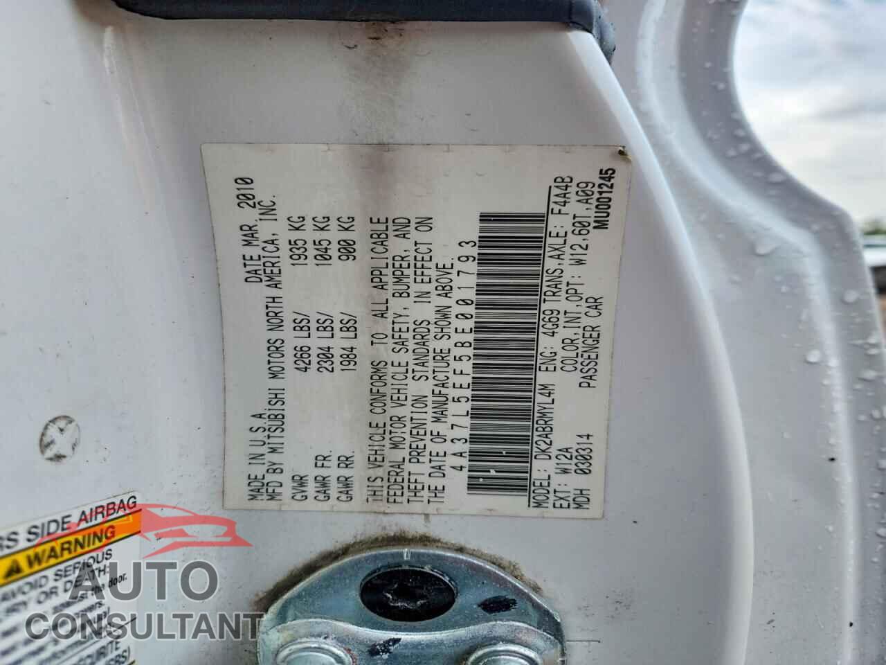 MITSUBISHI ECLIPSE 2011 - 4A37L5EF5BE001793