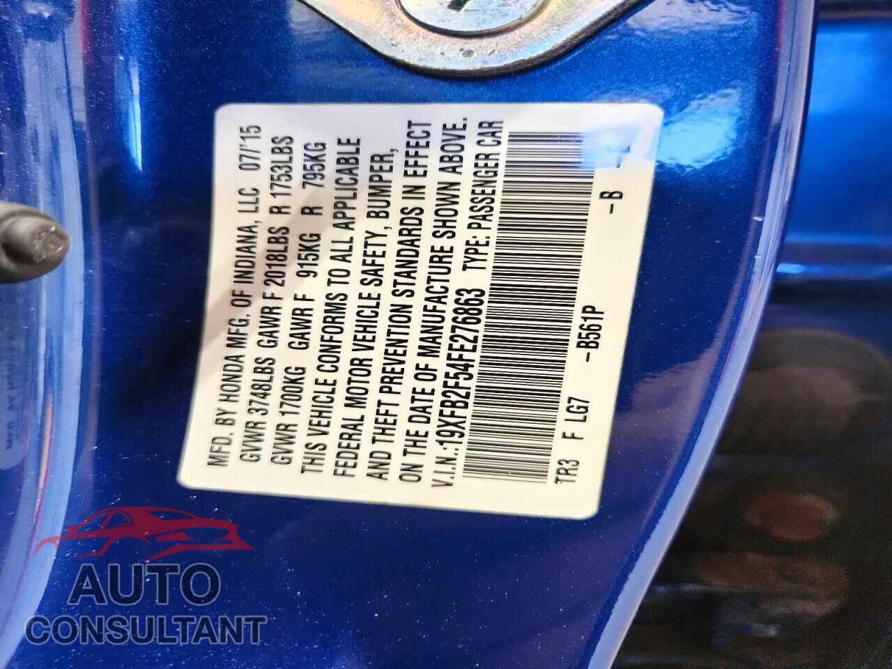 HONDA CIVIC 2015 - 19XFB2F54FE276863