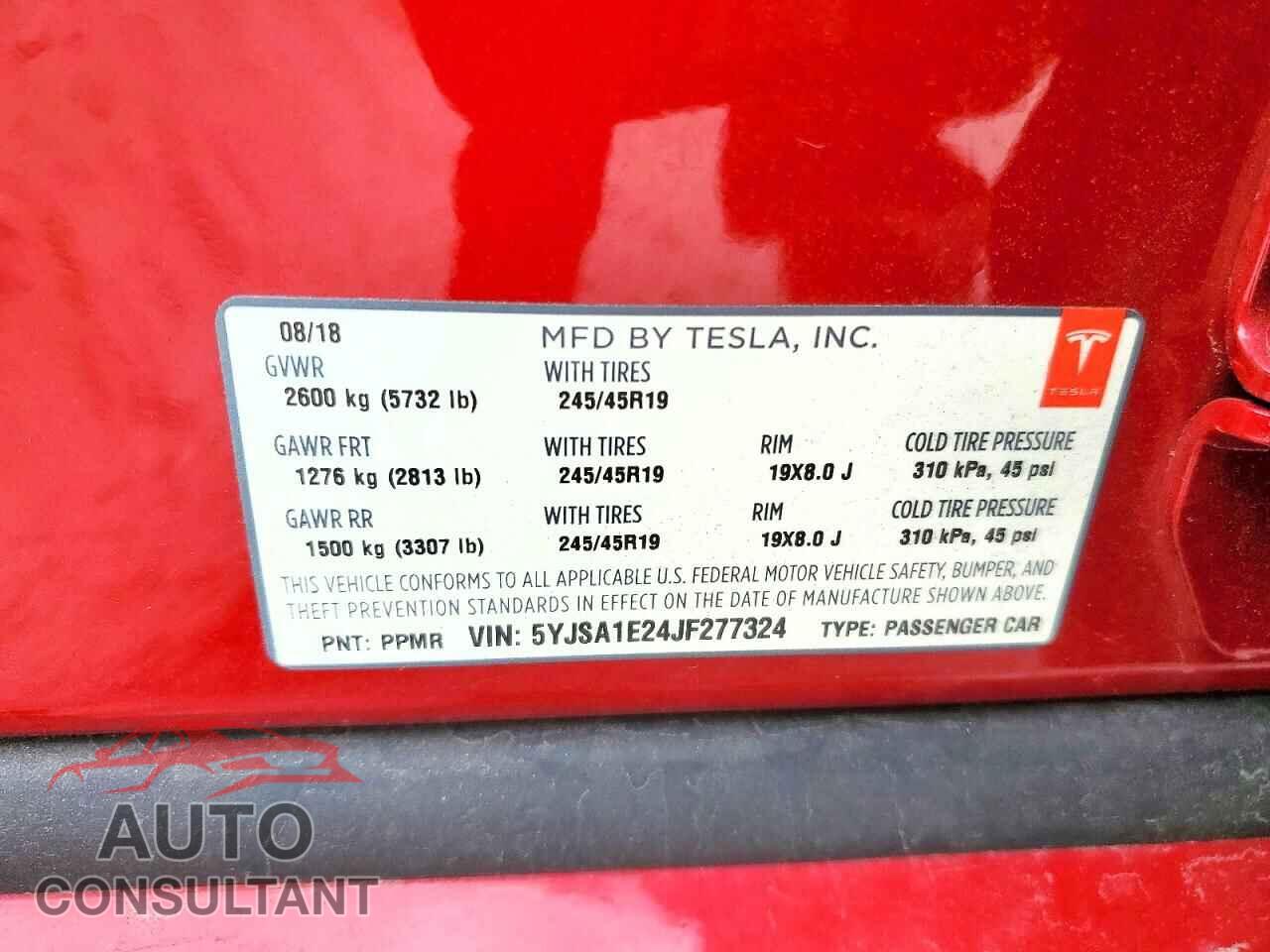 TESLA MODEL S 2018 - 5YJSA1E24JF277324