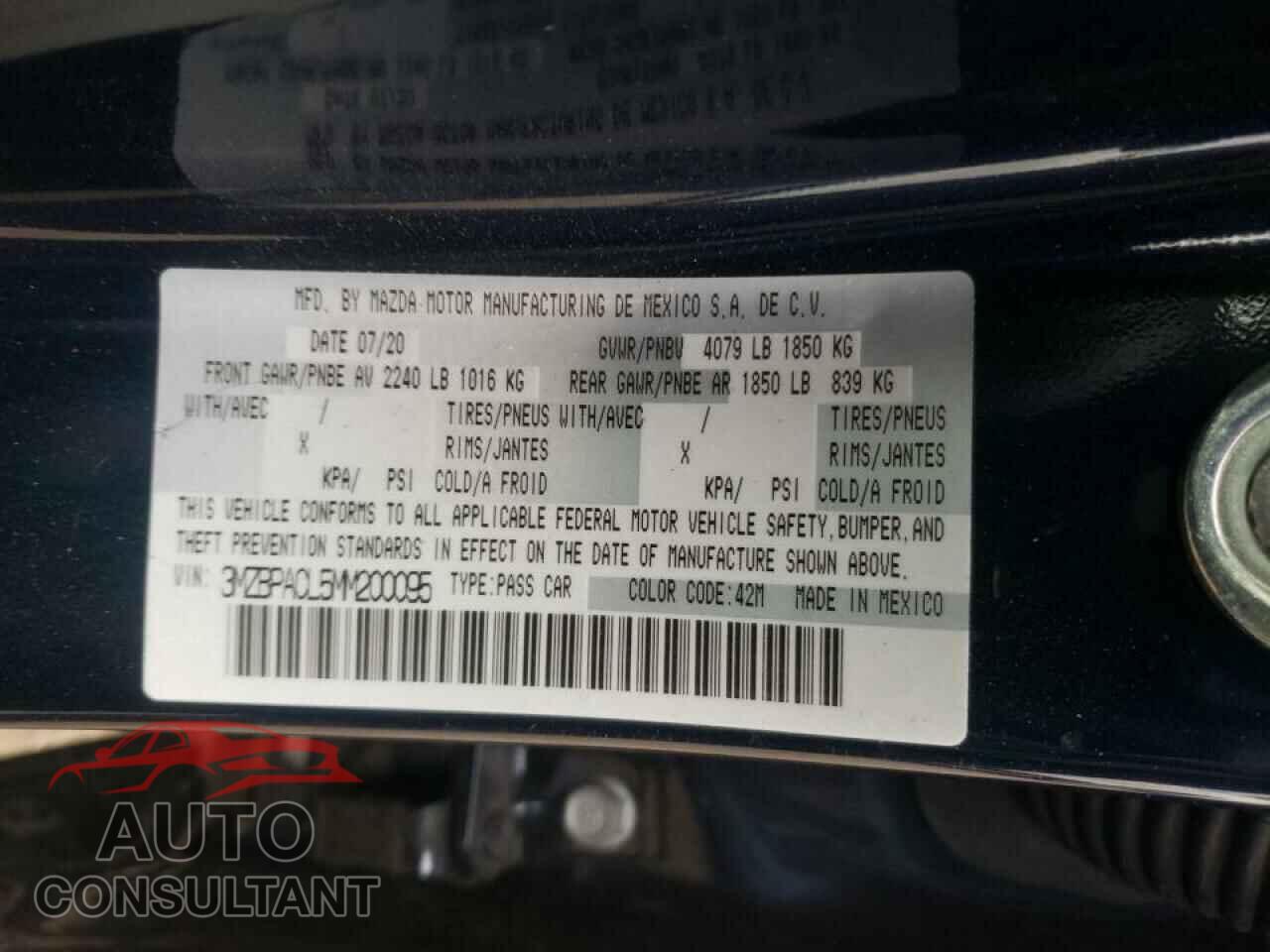 MAZDA 3 2021 - 3MZBPACL5MM200095
