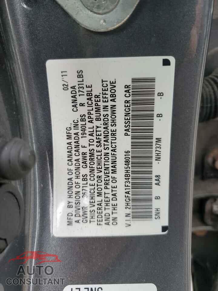 HONDA CIVIC 2011 - 2HGFA1F34BH548016