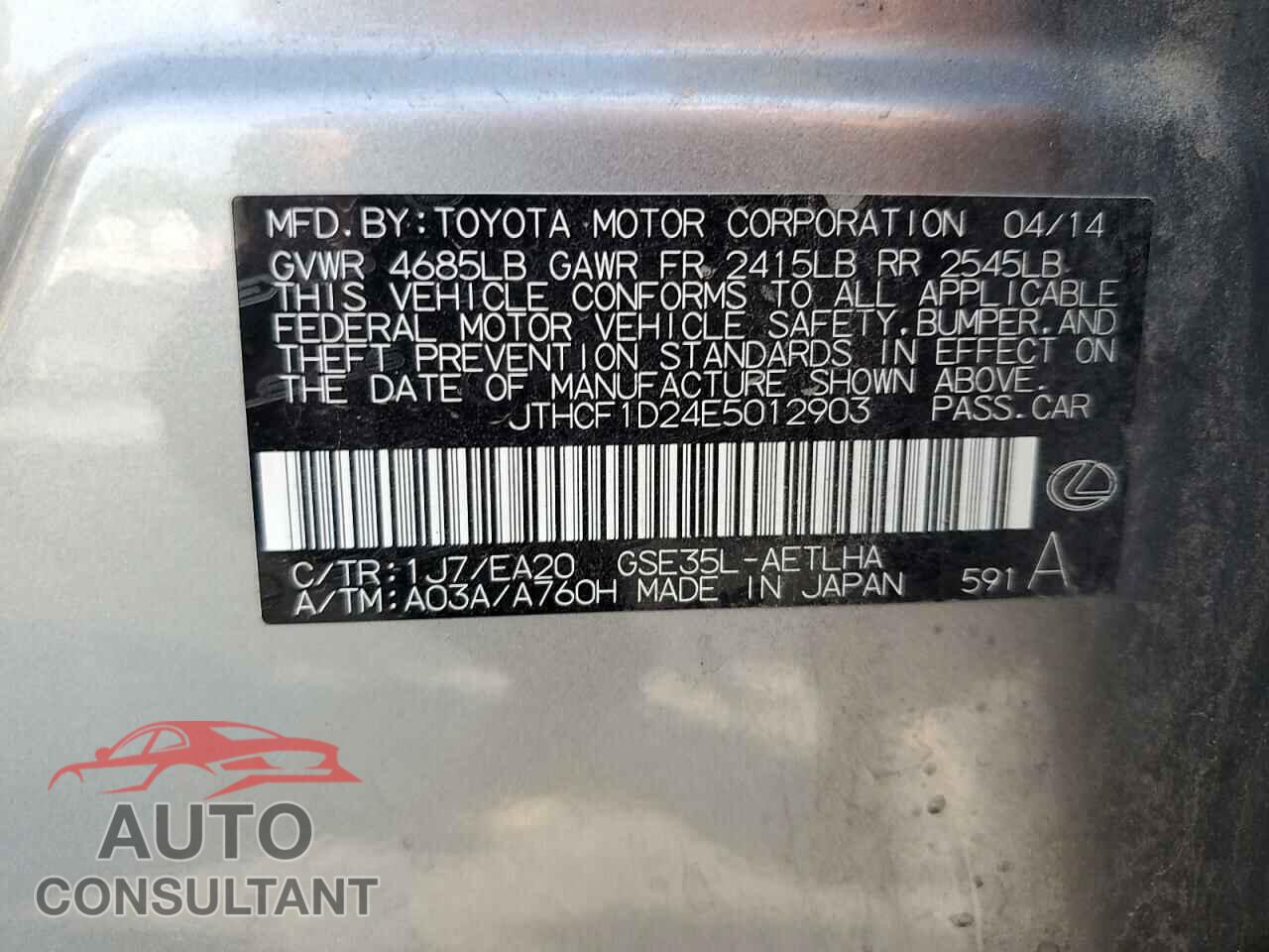 LEXUS IS 2014 - JTHCF1D24E5012903