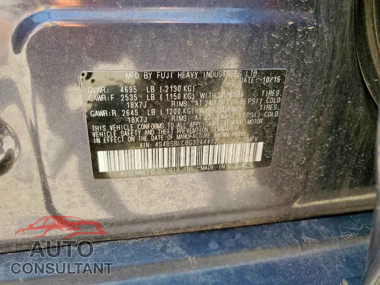 SUBARU OUTBACK 2016 - 4S4BSBLC8G3244472