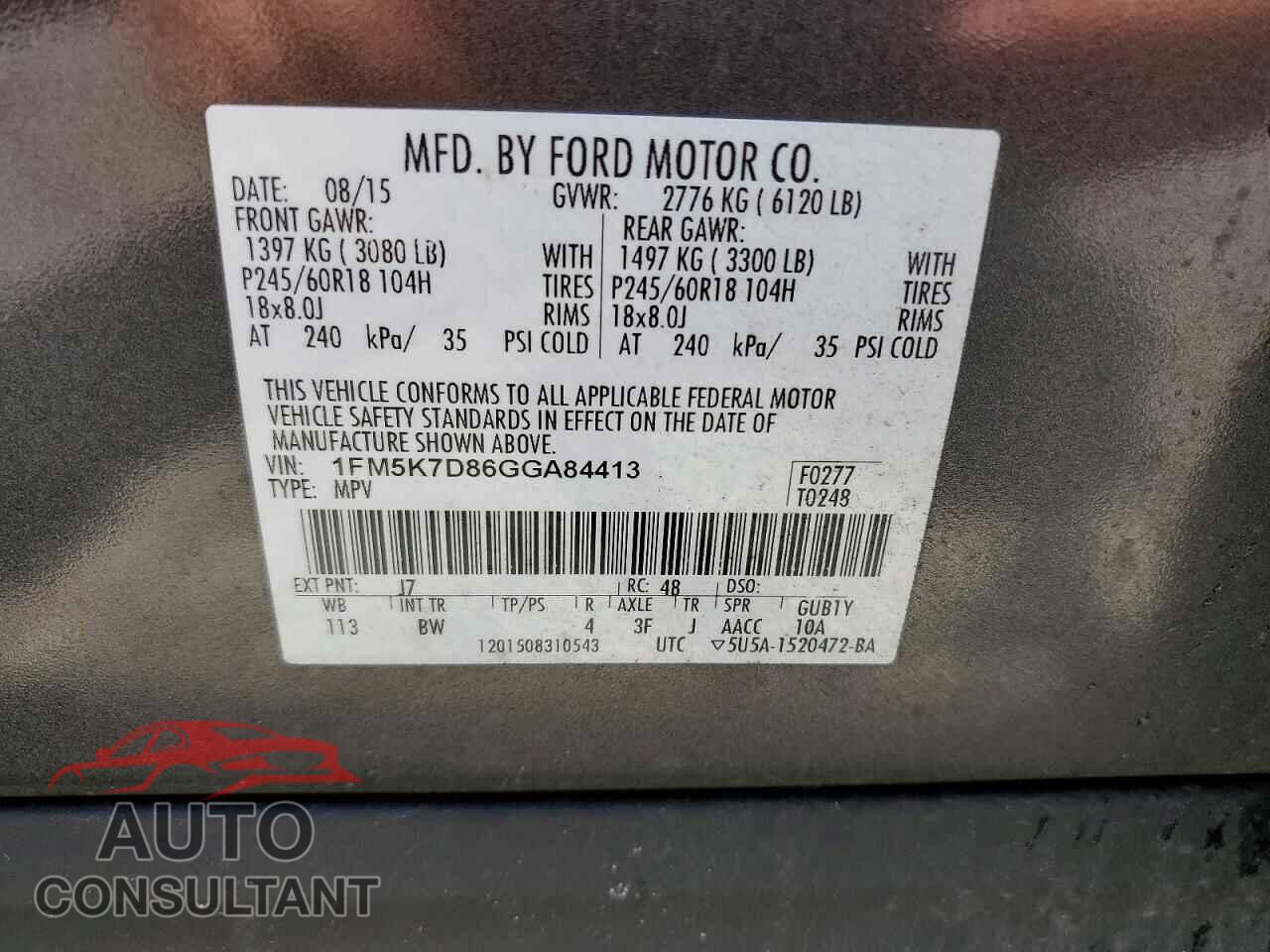 FORD EXPLORER 2016 - 1FM5K7D86GGA84413