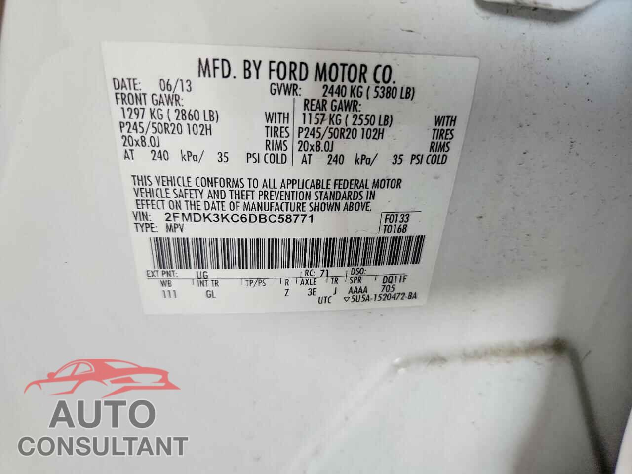 FORD EDGE 2013 - 2FMDK3KC6DBC58771