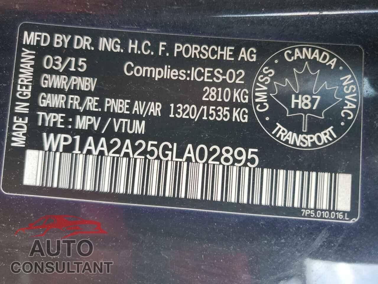 PORSCHE CAYENNE 2016 - WP1AA2A25GLA02895