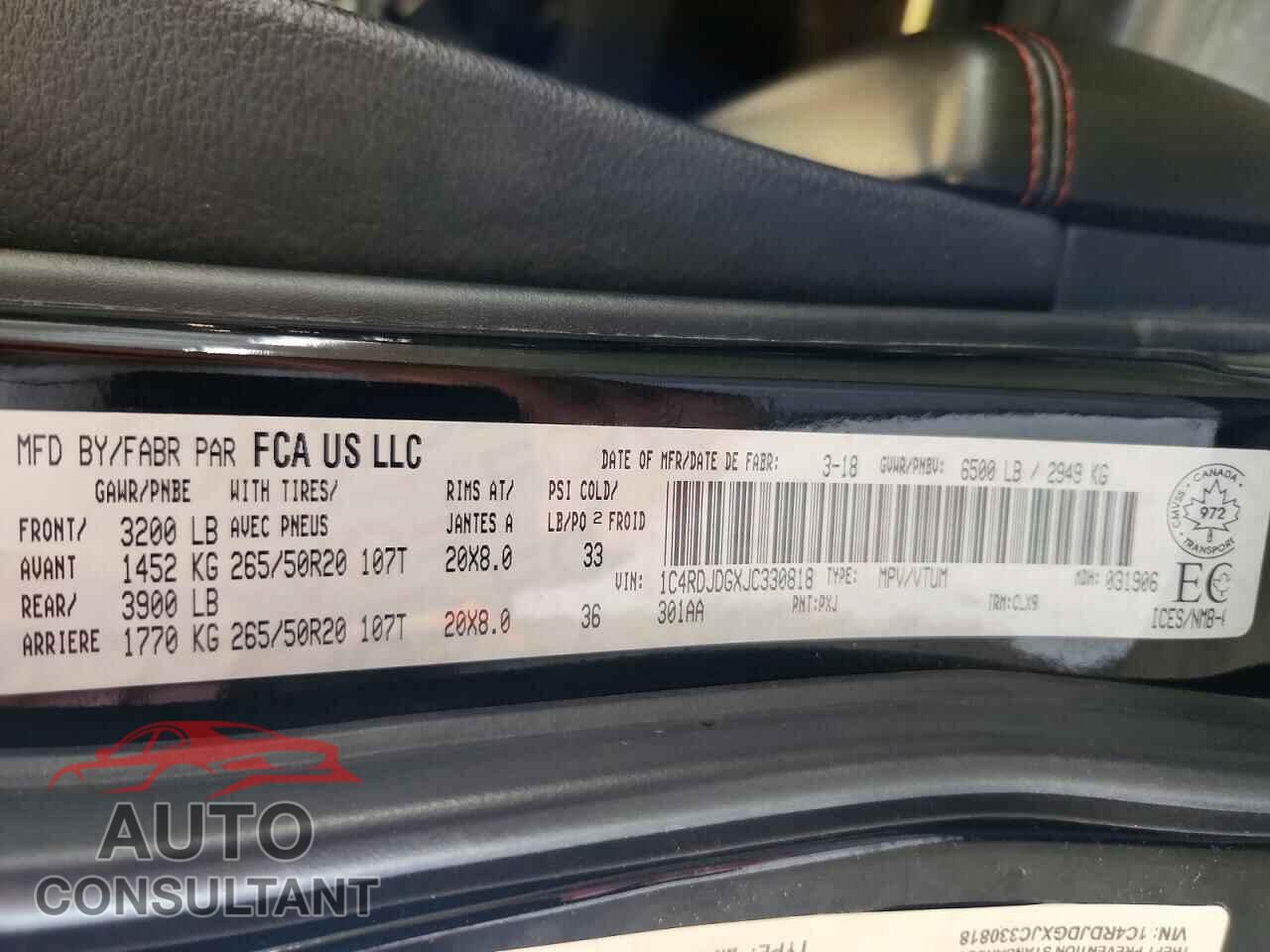 DODGE DURANGO 2018 - 1C4RDJDGXJC330818