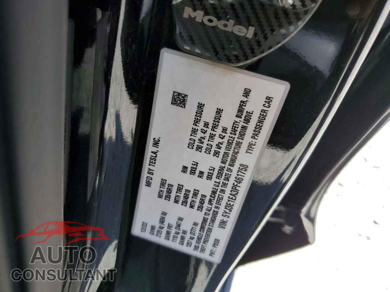 TESLA MODEL 3 2023 - 5YJ3E1EA3PF461758