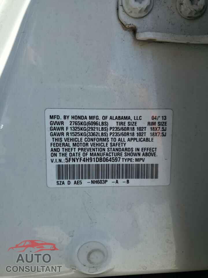 HONDA PILOT 2013 - 5FNYF4H91DB064597
