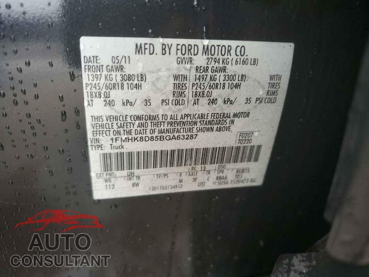 FORD EXPLORER 2011 - 1FMHK8D85BGA63287