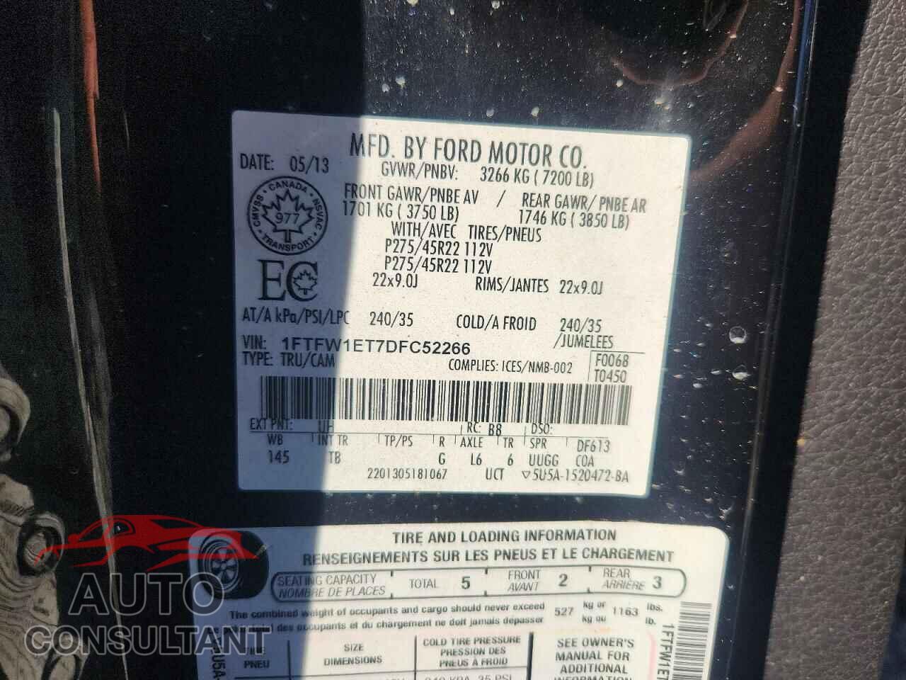 FORD All Models 2013 - 1FTFW1ET7DFC52266