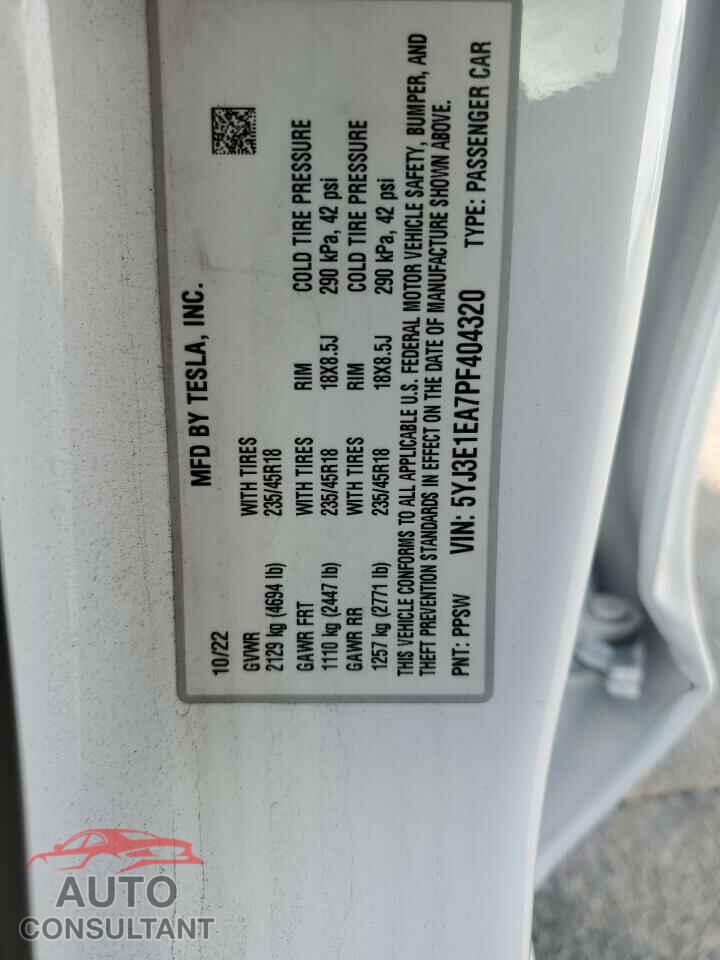 TESLA MODEL 3 2023 - 5YJ3E1EA7PF404320