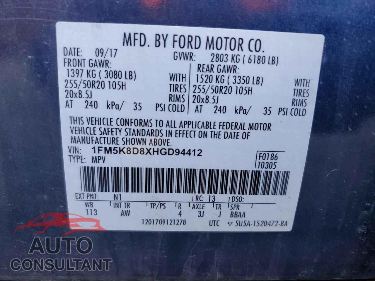 FORD EXPLORER 2017 - 1FM5K8D8XHGD94412