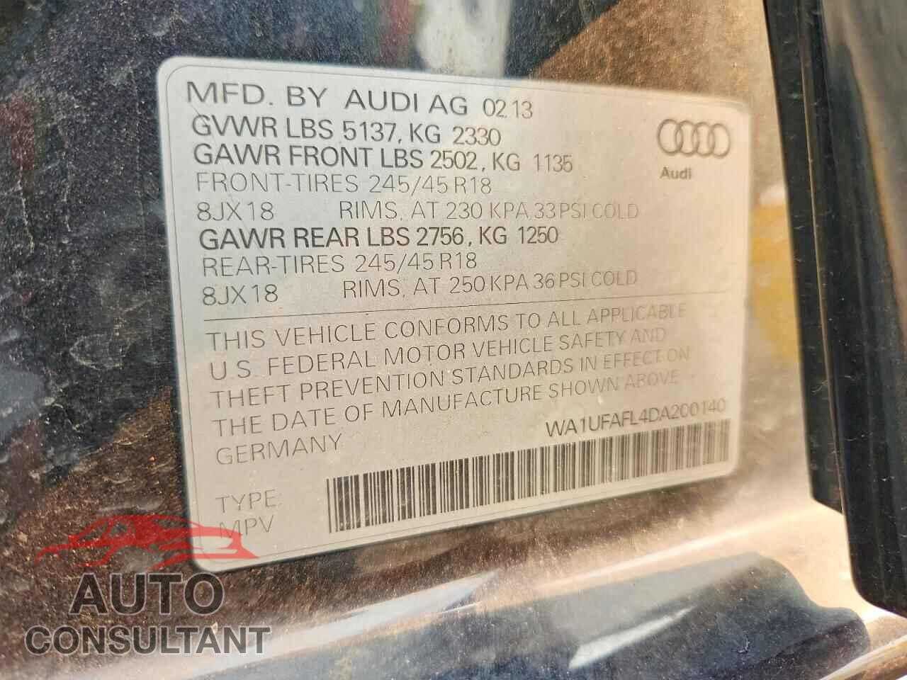 AUDI A4 2013 - WA1UFAFL4DA200140