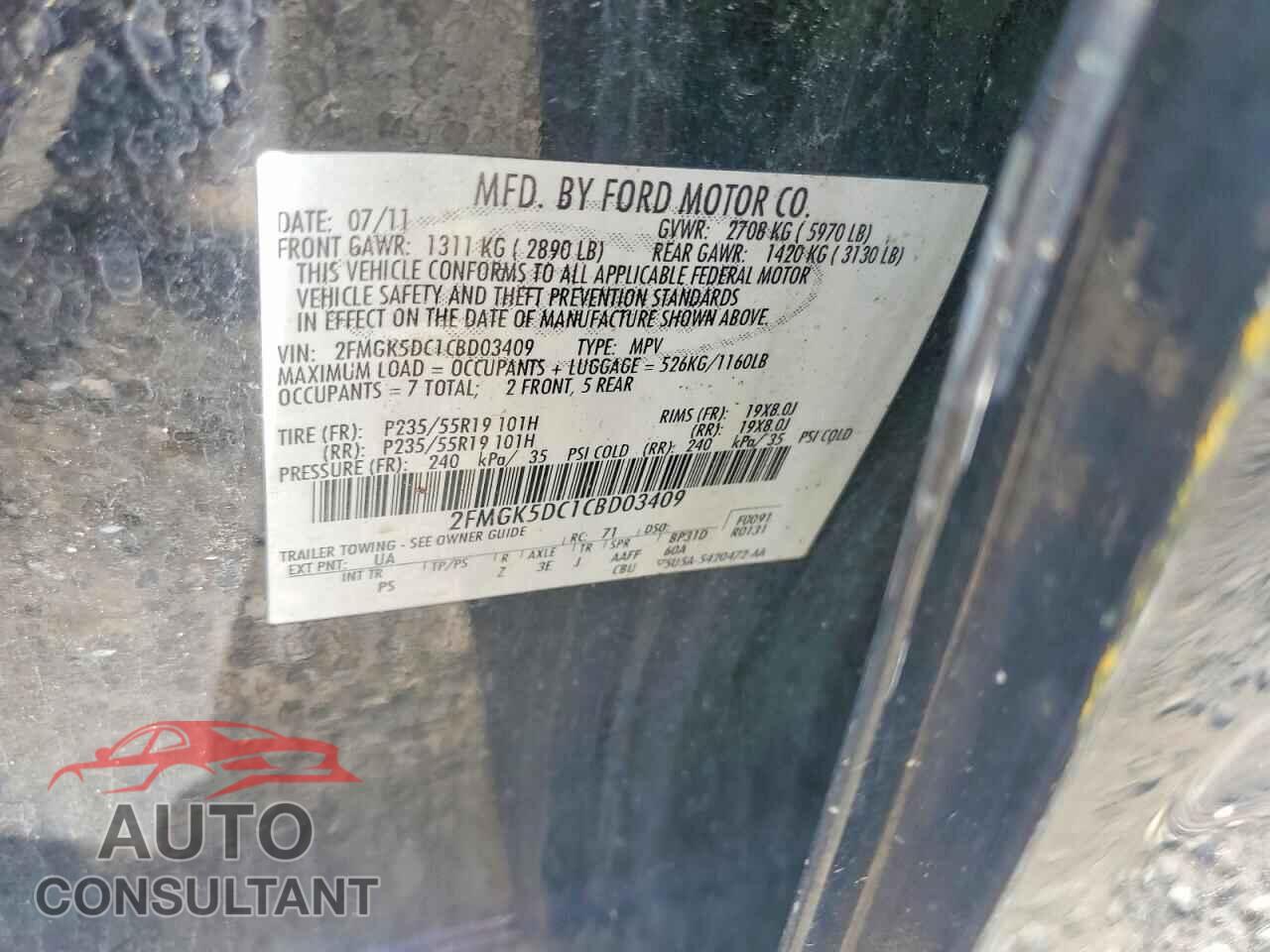 FORD FLEX 2012 - 2FMGK5DC1CBD03409