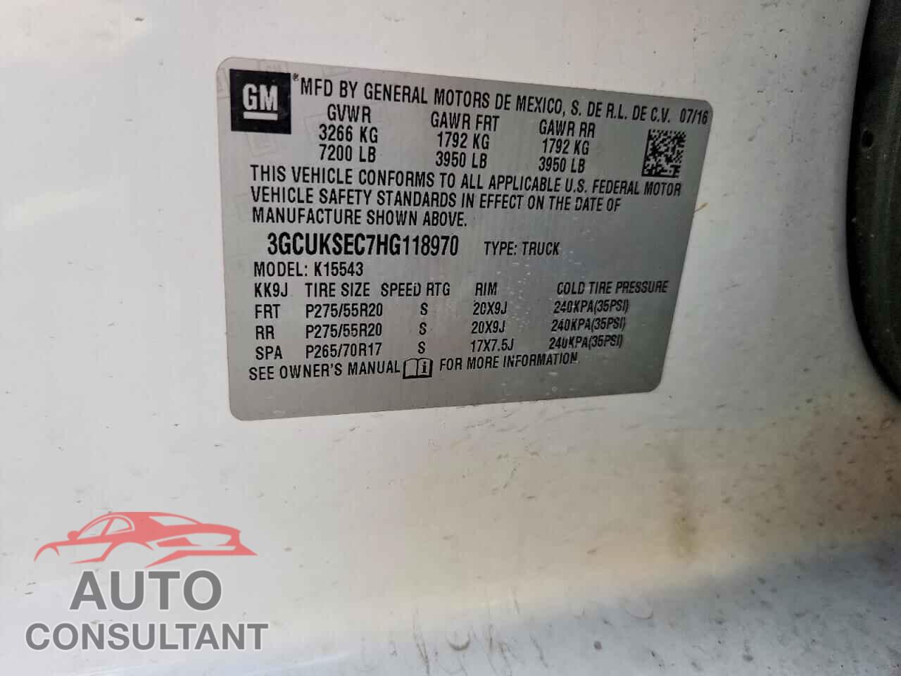 CHEVROLET SILVERADO 2017 - 3GCUKSEC7HG118970