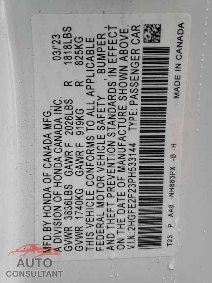 HONDA CIVIC 2023 - 2HGFE2F23PH533144