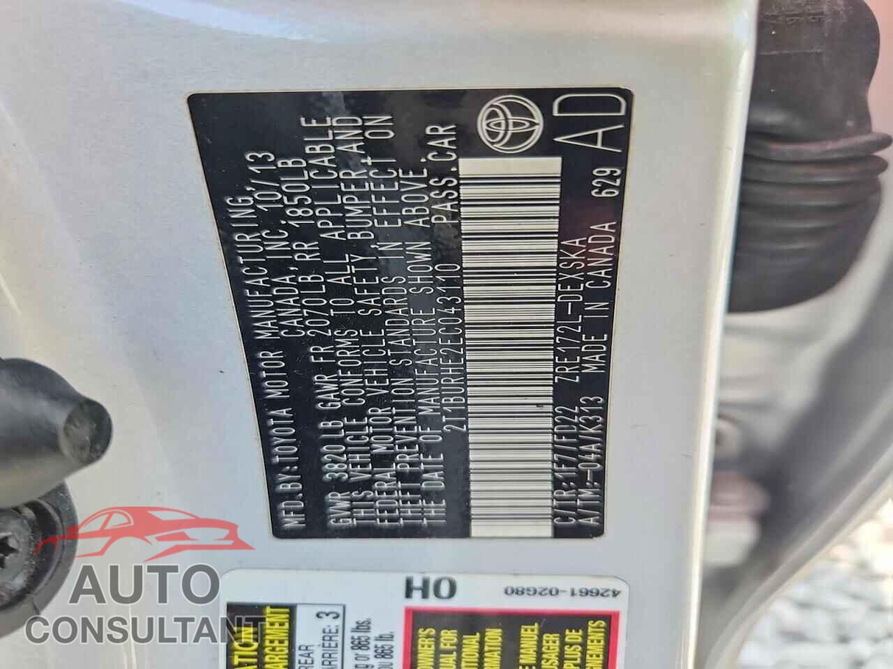 TOYOTA COROLLA 2014 - 2T1BURHE2EC043110