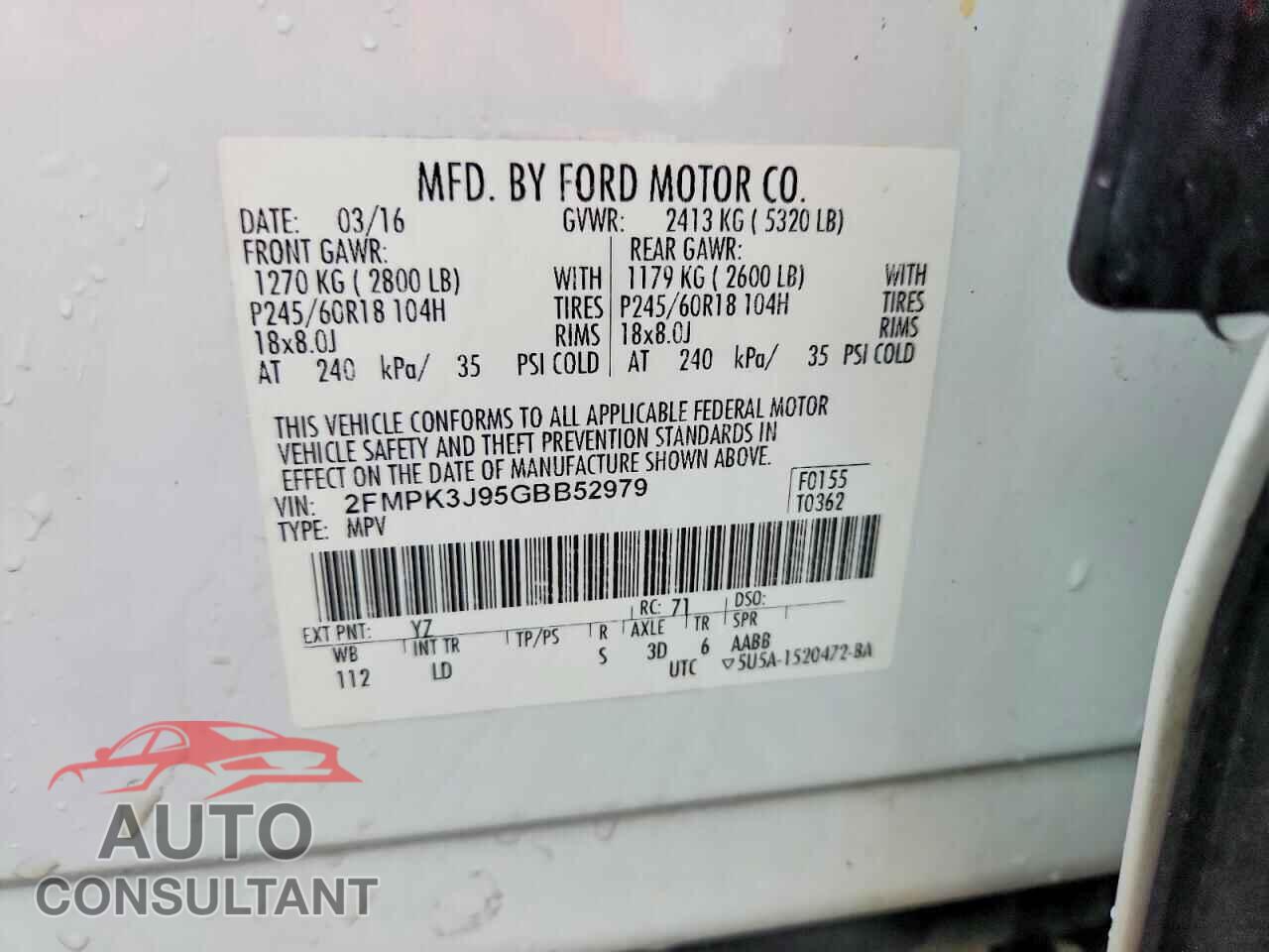 FORD EDGE 2016 - 2FMPK3J95GBB52979