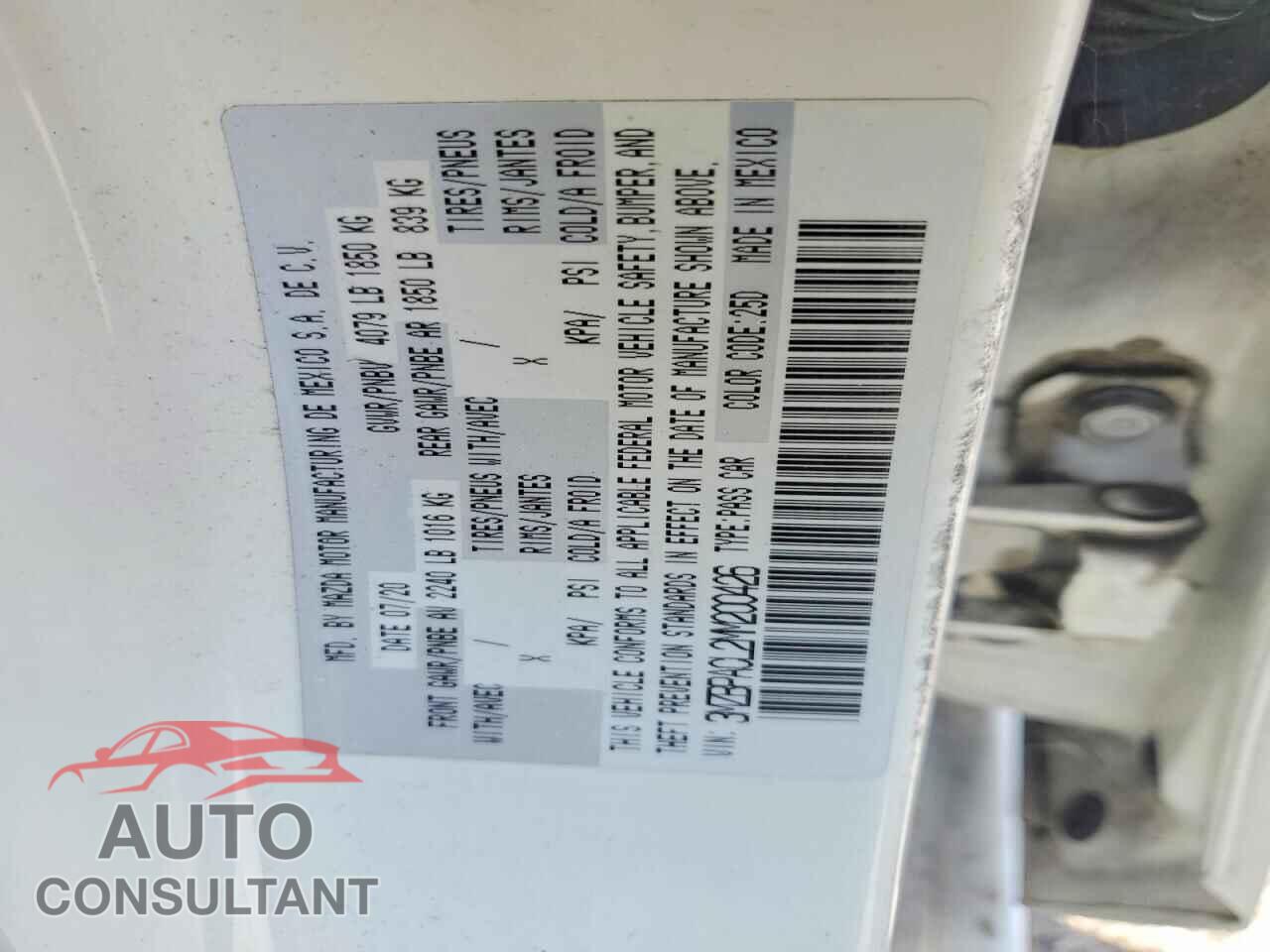 MAZDA 3 2021 - 3MZBPACL2MM200426