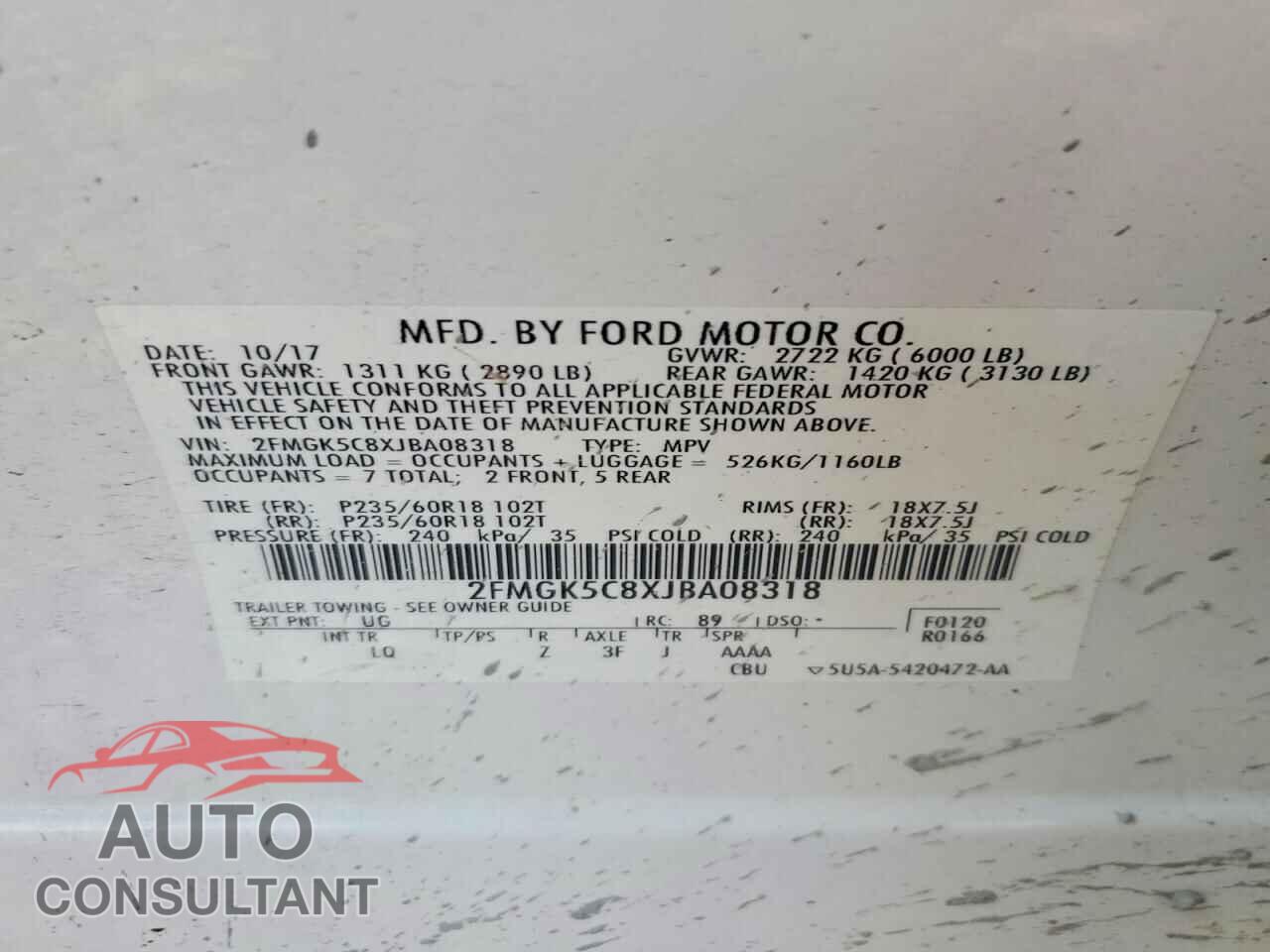 FORD FLEX 2018 - 2FMGK5C8XJBA08318
