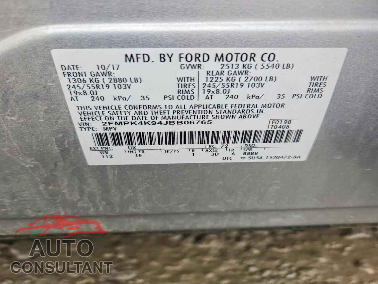FORD EDGE 2018 - 2FMPK4K94JBB06765