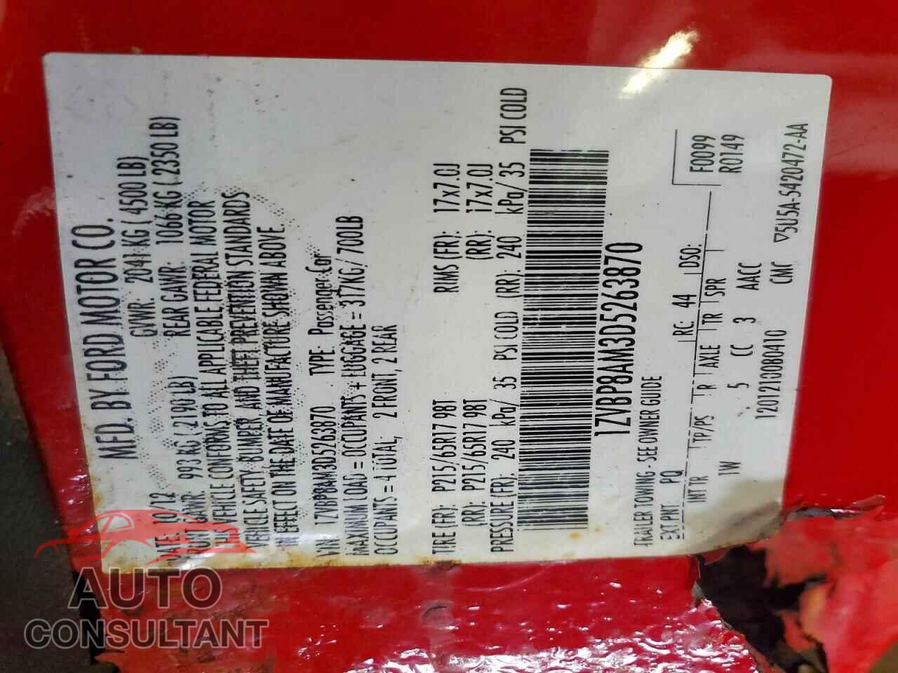 FORD MUSTANG 2013 - 1ZVBP8AM3D5263870