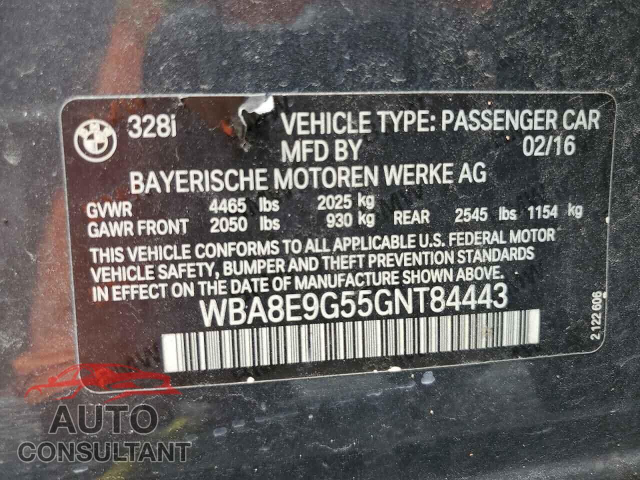 BMW 3 SERIES 2016 - WBA8E9G55GNT84443