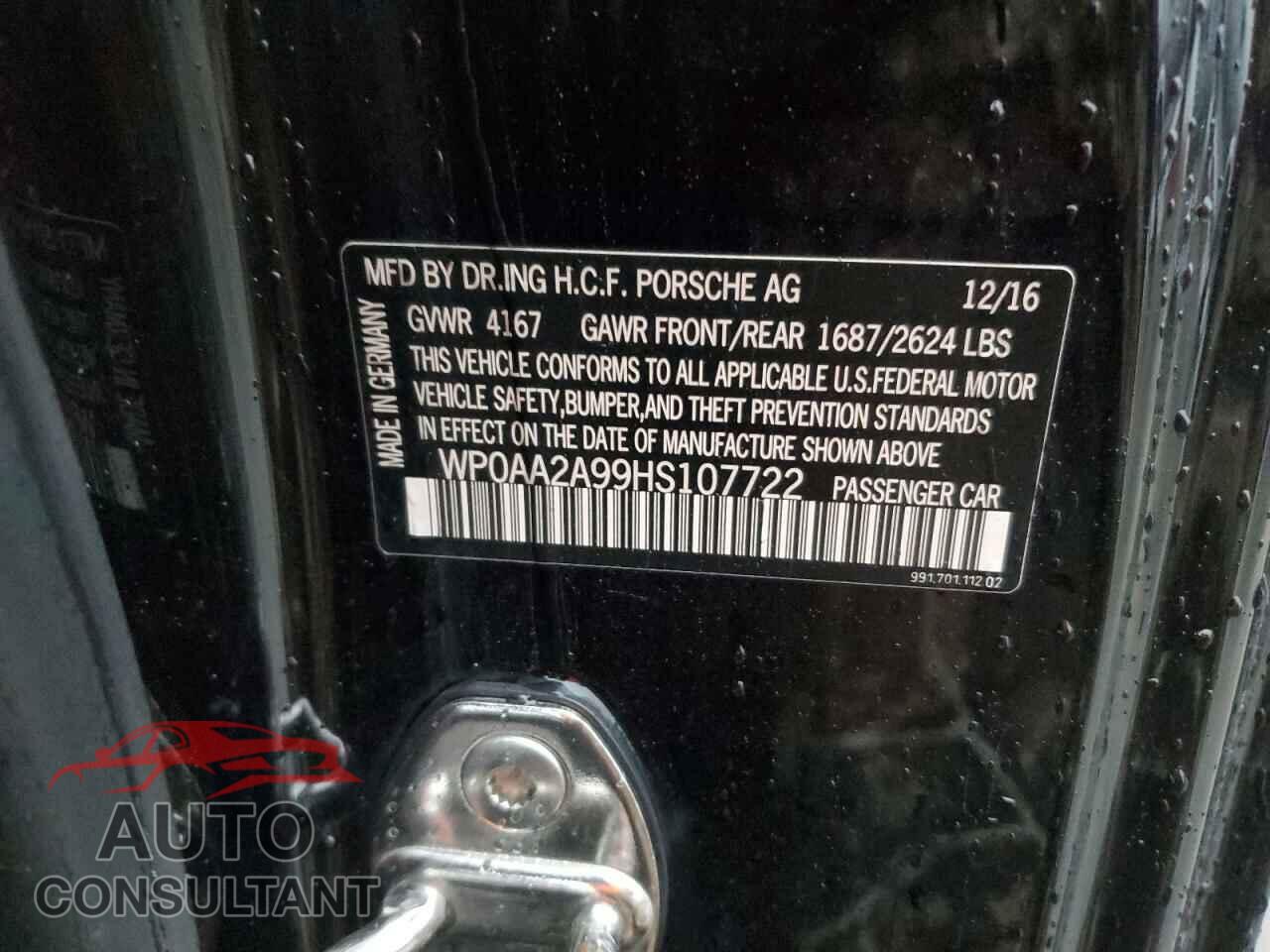 PORSCHE 911 2017 - WP0AA2A99HS107722