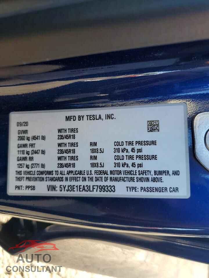 TESLA MODEL 3 2020 - 5YJ3E1EA3LF799333