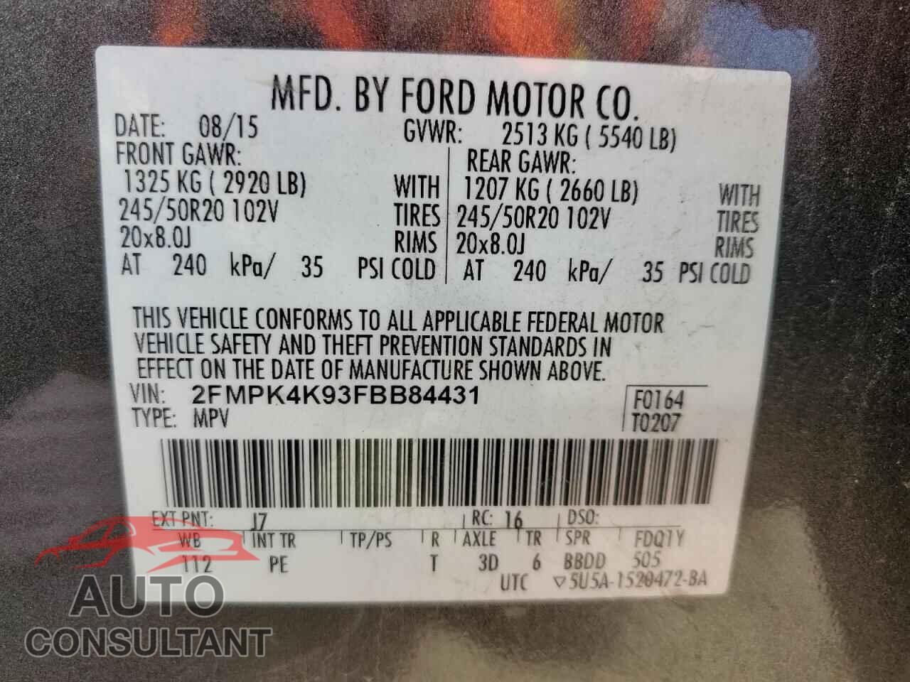 FORD EDGE 2015 - 2FMPK4K93FBB84431