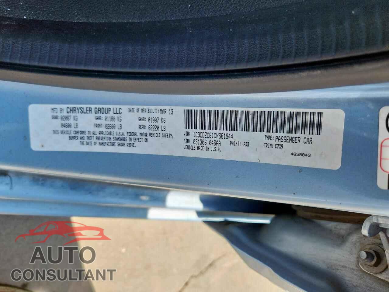 DODGE AVENGER 2013 - 1C3CDZCG1DN681944