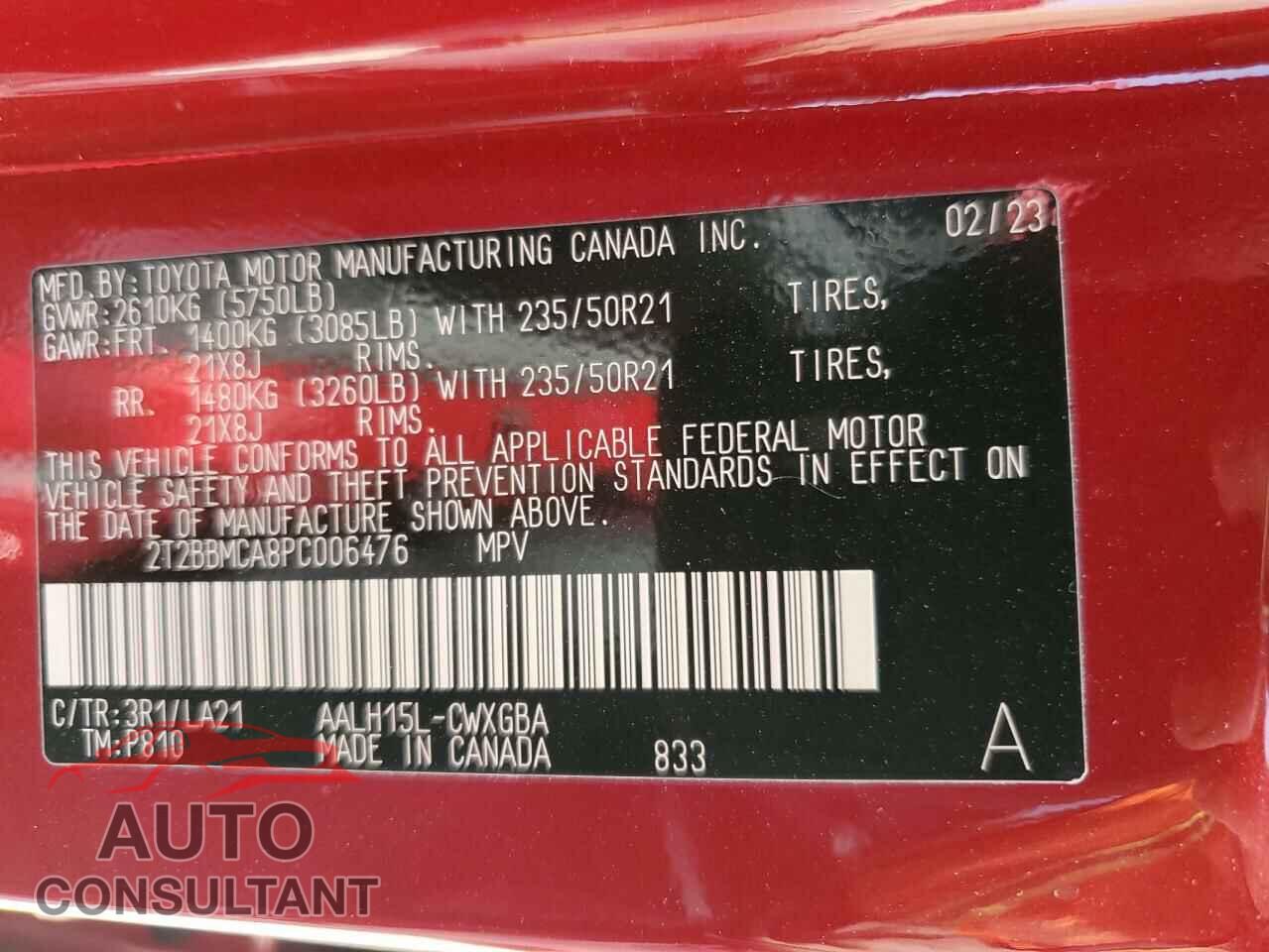 LEXUS RX 350H BA 2023 - 2T2BBMCA8PC006476