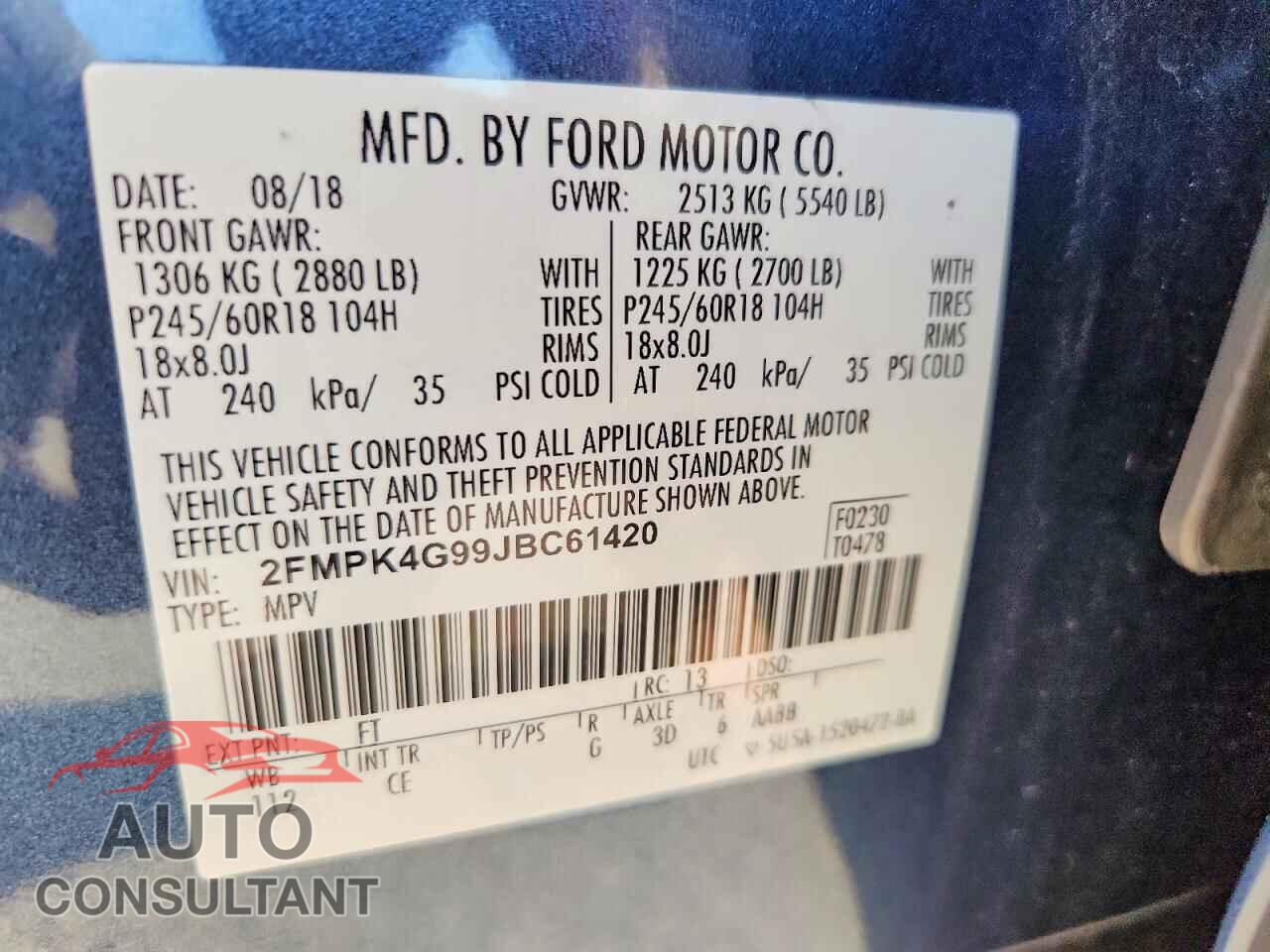 FORD EDGE 2018 - 2FMPK4G99JBC61420