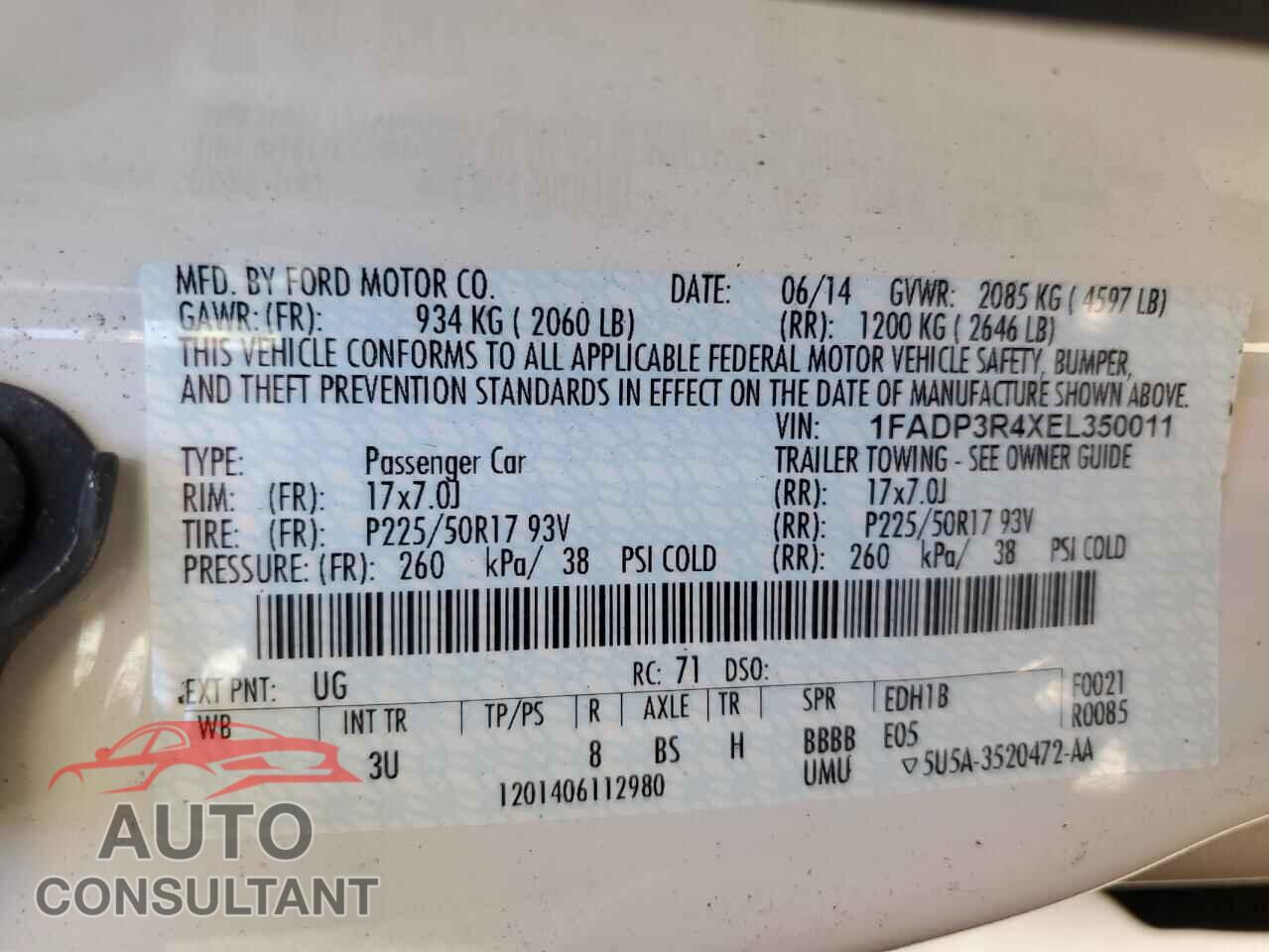 FORD FOCUS 2014 - 1FADP3R4XEL350011