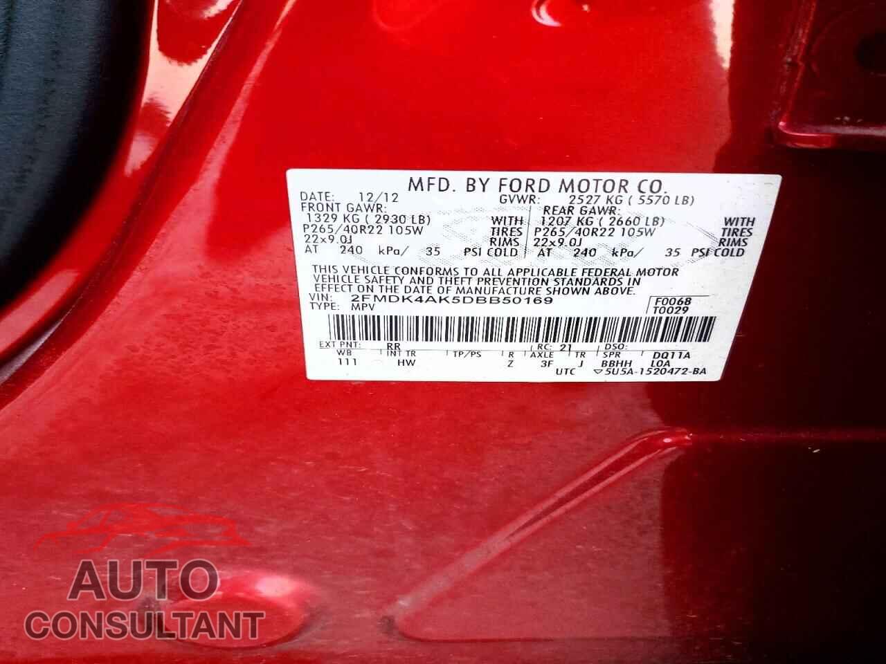 FORD EDGE 2013 - 2FMDK4AK5DBB50169