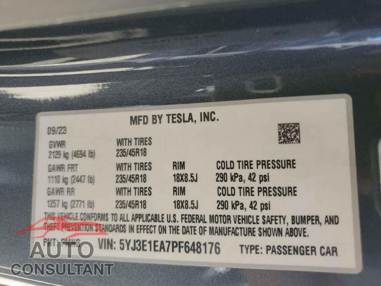 TESLA MODEL 3 2023 - 5YJ3E1EA7PF648176