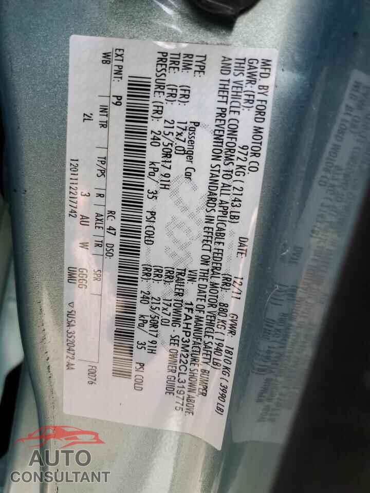 FORD FOCUS 2012 - 1FAHP3M22CL319775