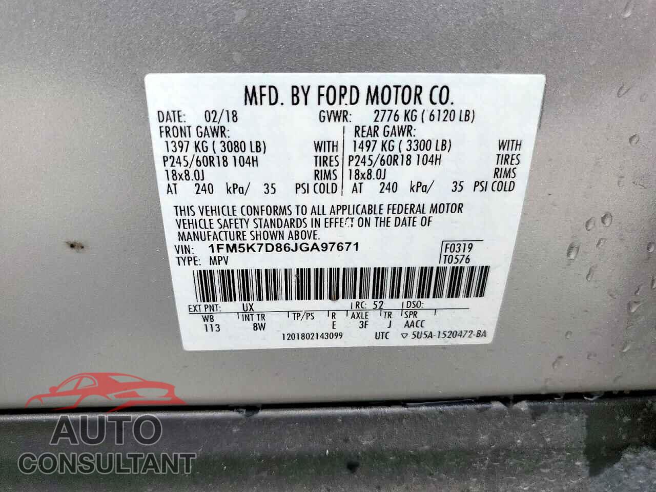 FORD EXPLORER 2018 - 1FM5K7D86JGA97671