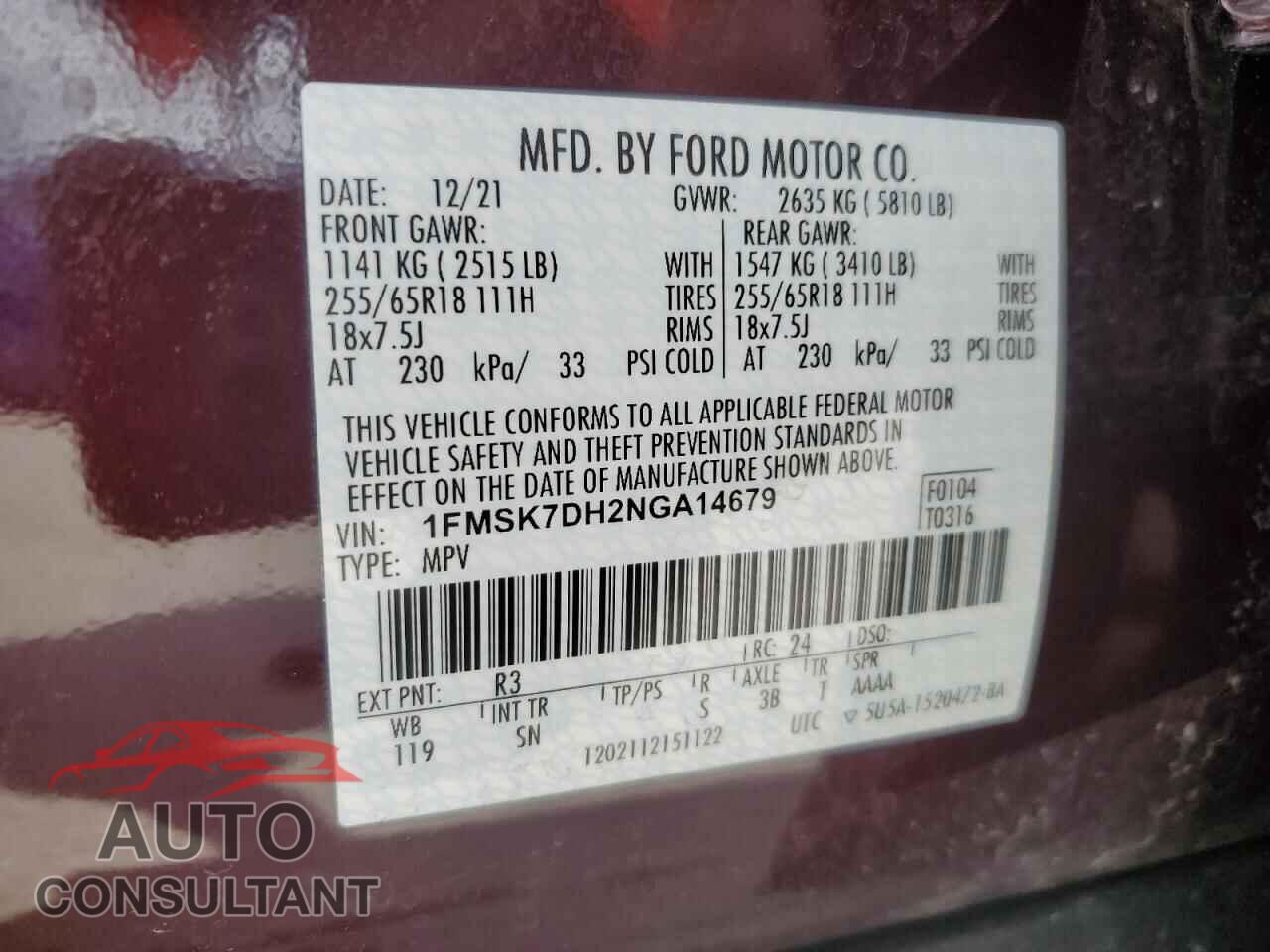 FORD EXPLORER 2022 - 1FMSK7DH2NGA14679