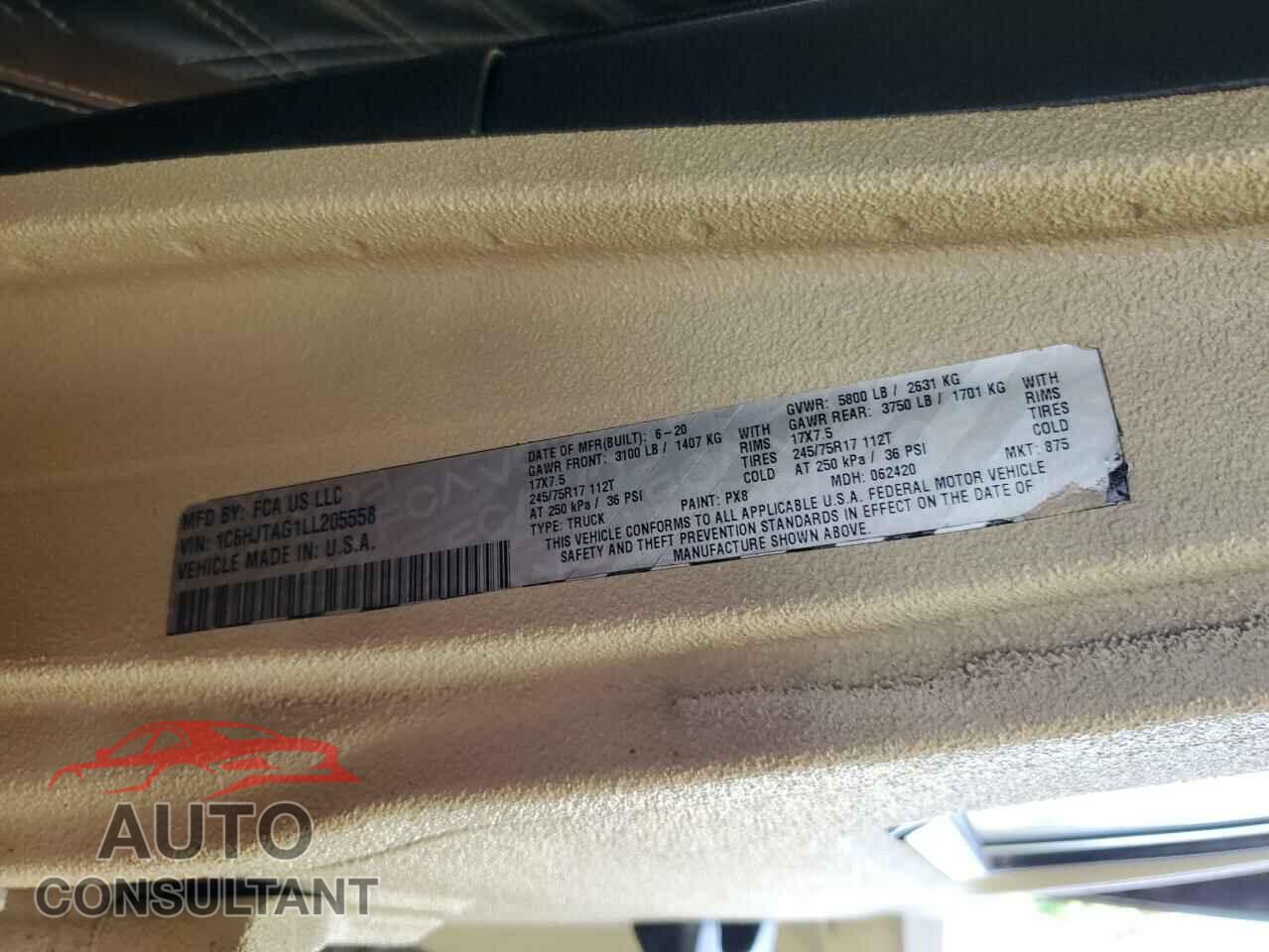 JEEP GLADIATOR 2020 - 1C6HJTAG1LL205558