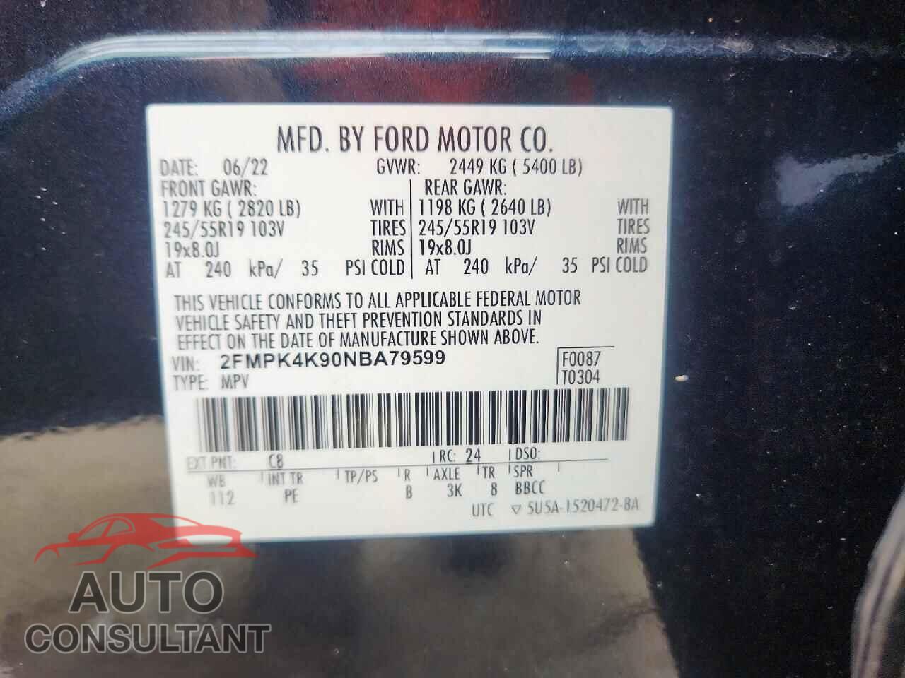 FORD EDGE 2022 - 2FMPK4K90NBA79599