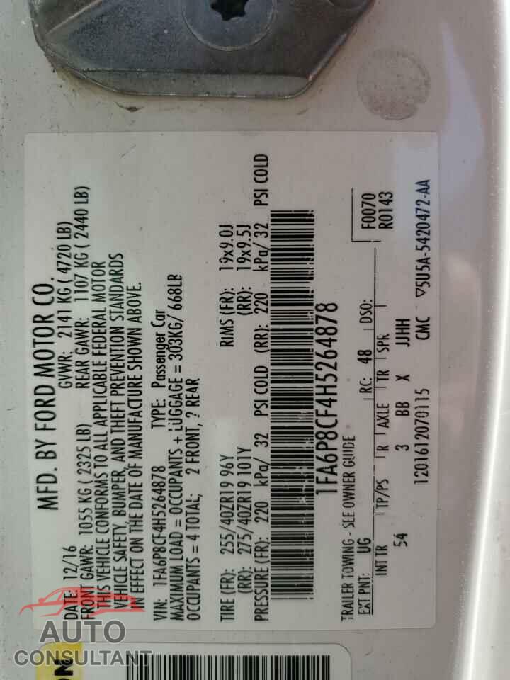 FORD MUSTANG 2017 - 1FA6P8CF4H5264878