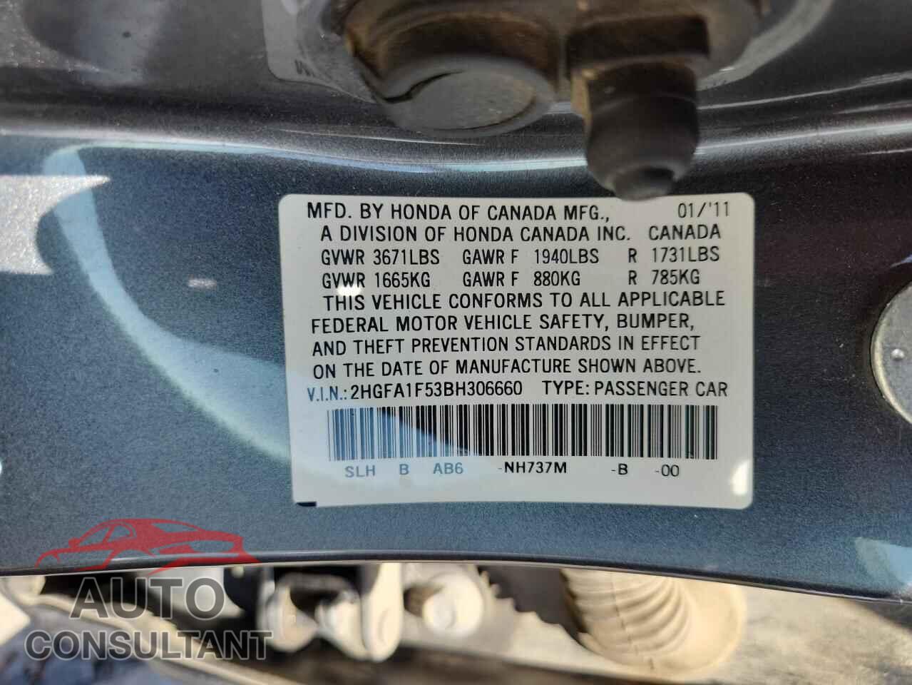 HONDA CIVIC 2011 - 2HGFA1F53BH306660